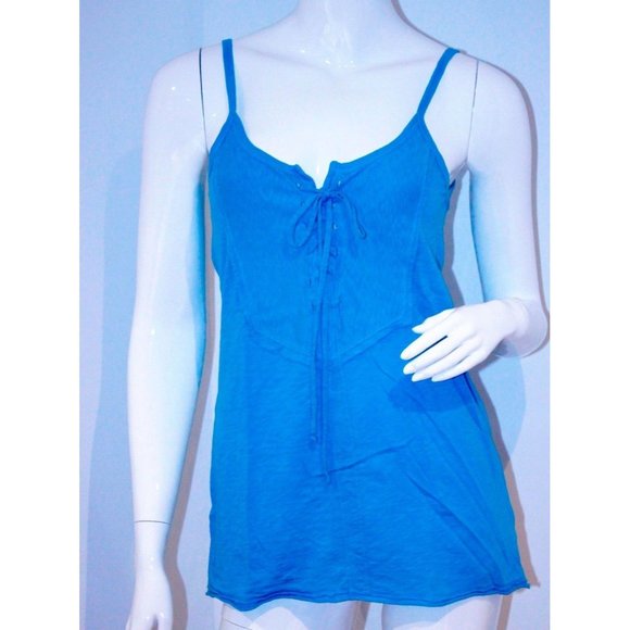 C&C CALIFORNIA Turquoise BLUE Corset STYLE Front Tie TANK Top SHIRT Side Slits S - Picture 1 of 1